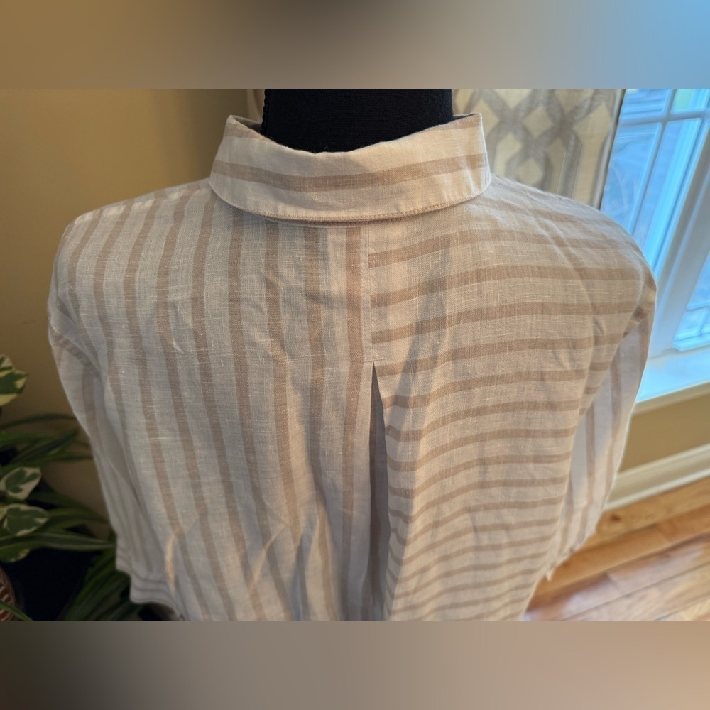 Chico's Striped 3/4 Sleeve 100% Linen Button Down Shirt Womens Sz 3P Beige/White - Picture 5 of 12